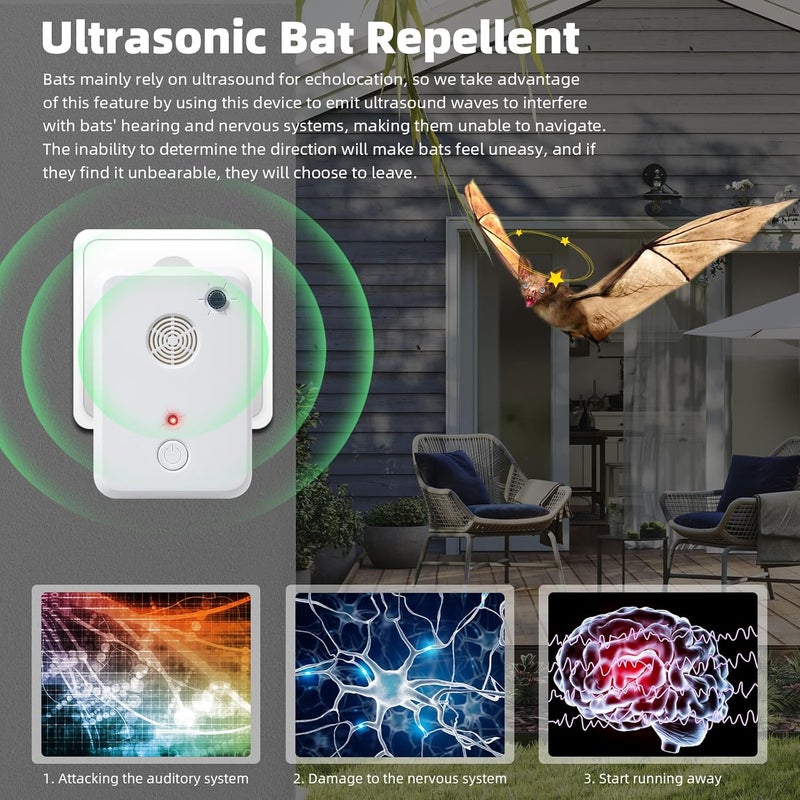Paddsun 2 Pack Bat Repellent Devices for Attic,Bat Deterrent Devices,Bats Keep Away Removal Do It Yourself for Porch Outdoor Indoor,Friendly to Human & Pet - Image 2